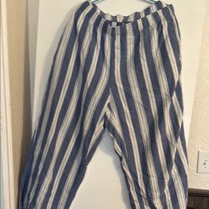 Striped Blue and White Crinkle Gauze Pants